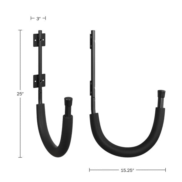 2-Pack Kayak Wall Mount Hangers with 100lb Capacity - Garage Storage Hooks - Black