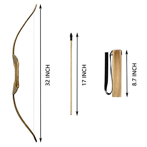 Kids Wooden Bow and Arrow Set - 32 Inch Archery Toy with 2 Bows & 20 Arrows - Black Variation