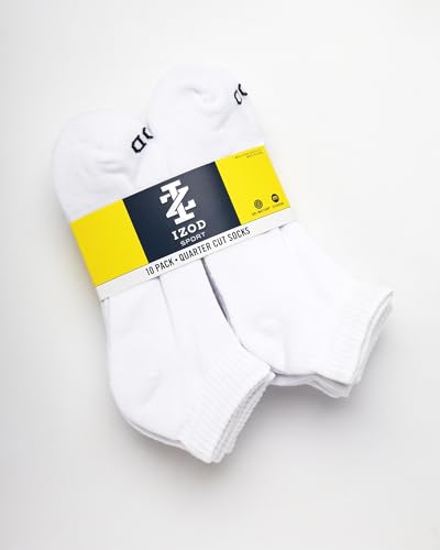 IZOD Men's 6-Pack Performance Cushioned Athletic Quarter Socks - White, 12.5 Size