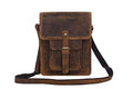 Distressed Tan Leather Crossbody Messenger Bag for Men & Women - 11 Inch Tablet Bag with Front Pocket