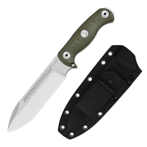 Green Fixed Blade Survival Knife with Sheath - 7-inch AEB-L Steel, Hammer Pommel