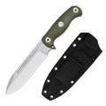 Green Fixed Blade Survival Knife with Sheath - 7-inch AEB-L Steel, Hammer Pommel