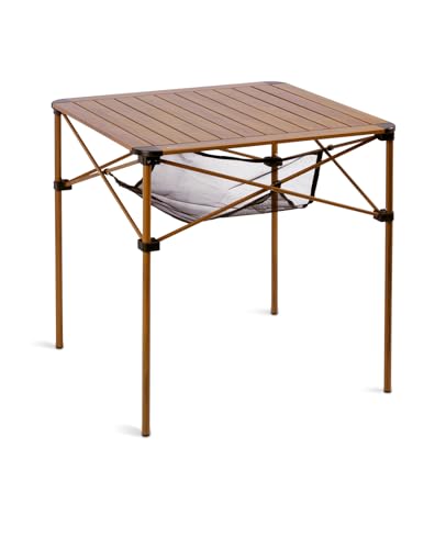 iClimb Nature Large Folding Aluminum Square Table with Roll-Up Top, Stable & Lightweight for Camping, Picnic & Outdoor Use