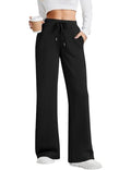 LOMON Women's Wide Leg High Waist Lounge Joggers - Large Black