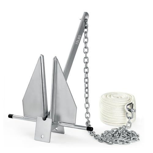 13 lb Heavy Duty Boat Anchor Kit with Danforth Anchor, Chain & Rope - Suitable for 26-30 FT Vessels