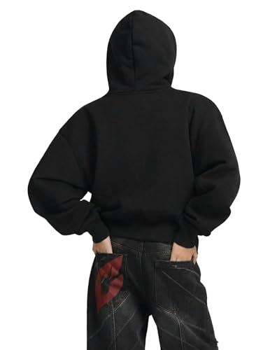 Unisex Black Medium Solid Boxy Pullover Hoodie for Women & Men - Oversized Y2K Casual Sweatshirt
