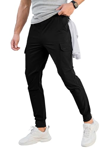 Men's Slim Fit Stretch Cargo Joggers - Medium Black