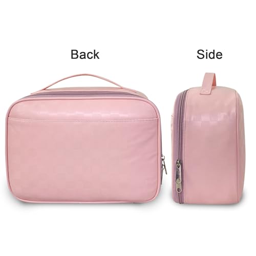 Pink PU Leather Lunch Bag for Women Men Reusable Insulated Cooler Tote