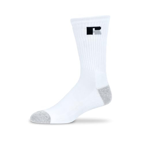 Medium Light Grey White Crew Socks 6-Pack - Moisture-Wicking Cushioned Support