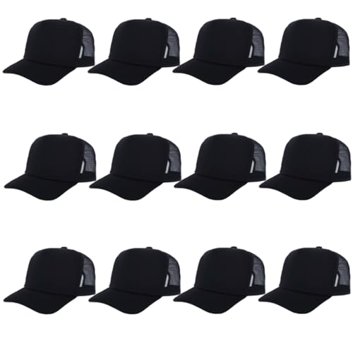 ZH 12 Pack Sublimation Mesh Trucker Hats - Black, One Size