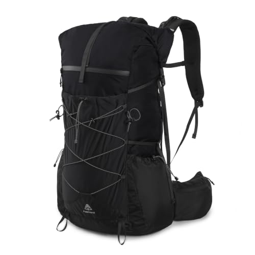 Haimont 40L+15L Roll-Top Backpacking Pack with Rain Cover - Black