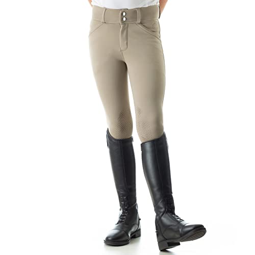 Kids Riding Breeches with Silicone Knee Grip - Tan, Size 16