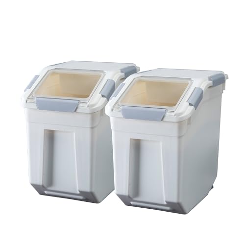 HANAMYA 2-Pack 40 lb (25 Liter) Rice & Grain Storage Containers with Measuring Cups, BPA-Free, White