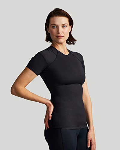 Tommie Copper Women's Shoulder Support Shirt Medium Black Posture Corrector with UPF 50