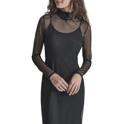 DKNY Women's Long Sleeve Mesh Turtleneck Dress - Large Black