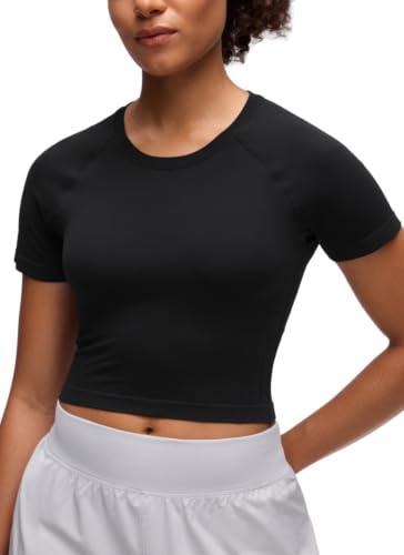 CRZ YOGA Seamless Crop T-Shirt - Medium Black