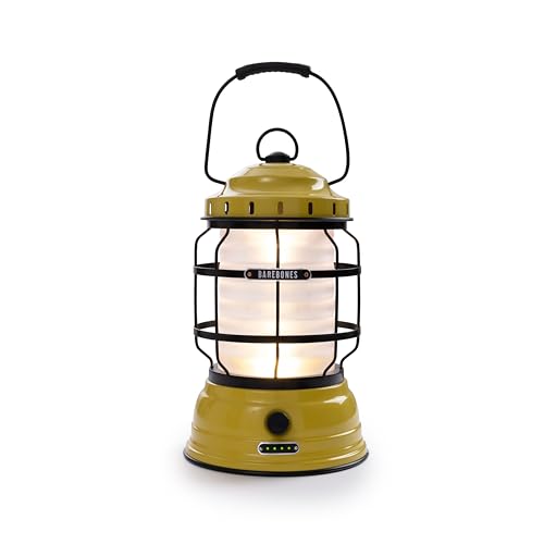 Vintage Rechargeable LED Camping Lantern - Dusty Yellow, Adjustable Brightness, Battery Operated Outdoor Light
