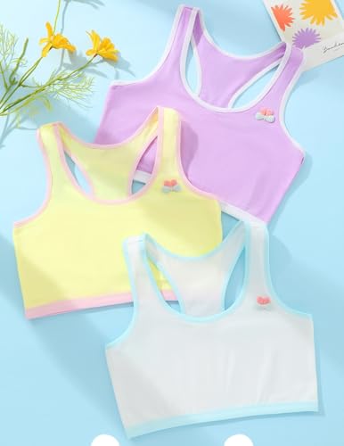 Girls Cotton Sports Bras for Teens - 7-9 Years, 6 Colors