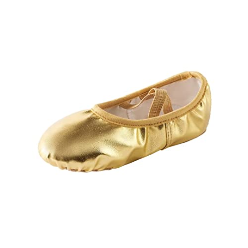 Missfiona PU Leather Ballet Shoes Women Belly Dance Slippers - 8.5 / Gold Band