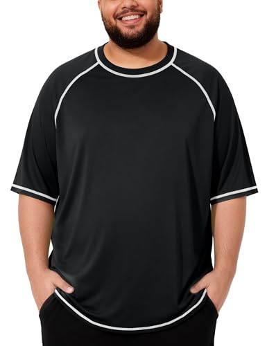 Roadbox Big & Tall Men's Swim Shirt UPF 50+ Short Sleeve Rash Guard 3X-Large Black