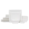 White Square Dinnerware Set for 6 - 24 Pieces, Porcelain Plates & Bowls