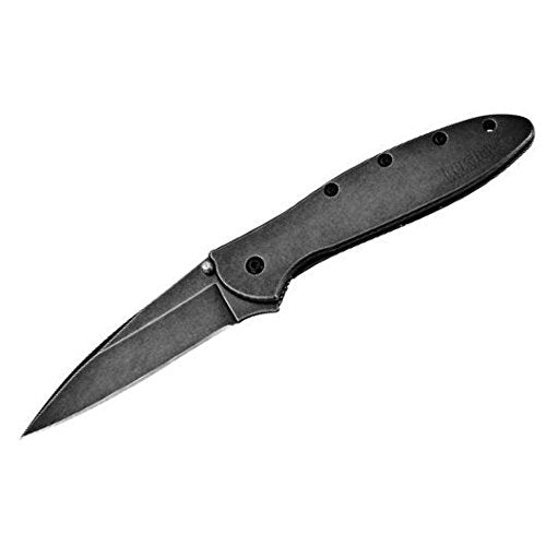 Kershaw Leek BlackWash Pocket Knife - 3-Inch Drop Point Blade, Assisted Opening