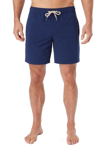 Fair Harbor Bayberry Men's Navy Seersucker Swim Trunks - 7-inch Inseam, Anti-Chafe, Classic Fit, Large