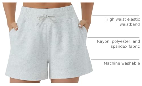Women's Drawstring Sweat Shorts High Waisted Summer Workout Lounge Shorts with Pockets Heather White Medium