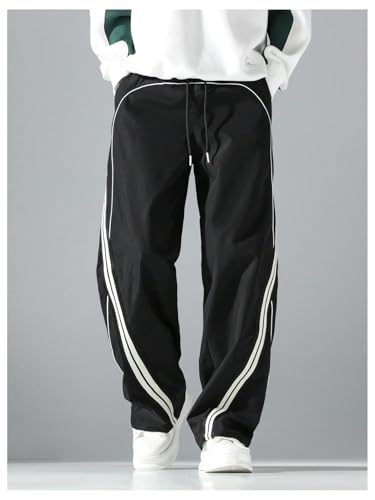 Men's Track Pants Baggy Parachute Sweatpants - Medium Black & White