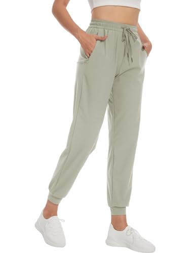 Women's Khaki Joggers with Zipper Pockets - Medium, 34-Inch Inseam, Lightweight Lounge & Workout Pants