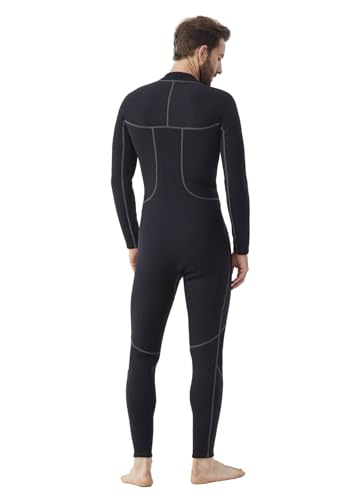 Hevto Men’s 3/2mm Neoprene Wetsuit Large Black for Surfing & Diving