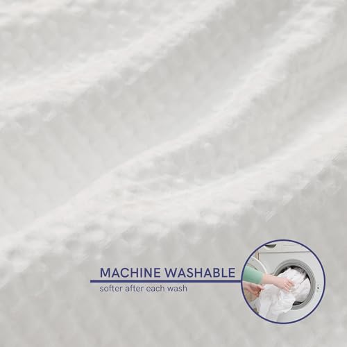 YnM Cotton Waffle Weave Duvet Cover for Weighted Blankets 60''x80'' Coconut White with 16 Strings