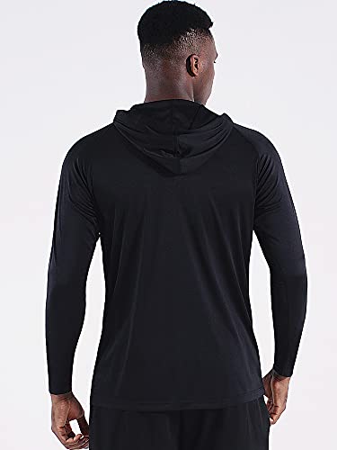 Men's Long Sleeve Fishing Shirt UPF 50+ Sun Protection Dry Fit Hoodies - X-Large Black