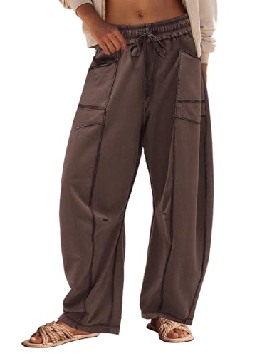 Panadila Women's Wide Leg Barrel Sweatpants - Medium, Coffee Brown
