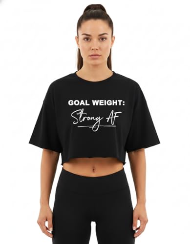 Large Goal Weight Strong AF Crop Top for Women - Motivational Workout Gym Tank Black