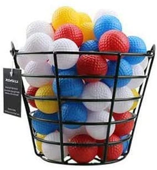 KOFULL Golf Ball Metal Range Basket Golfball Container with Handle - Can Hold 50 Balls