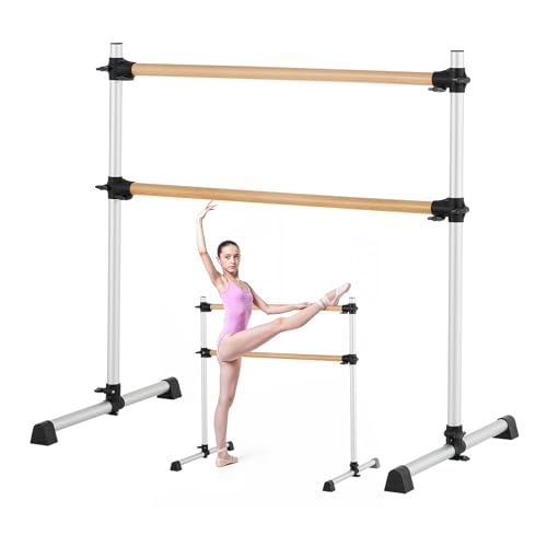 4ft Wooden Ballet Barre for Home & Studio - Silver Adjustable Freestanding Dance Bar
