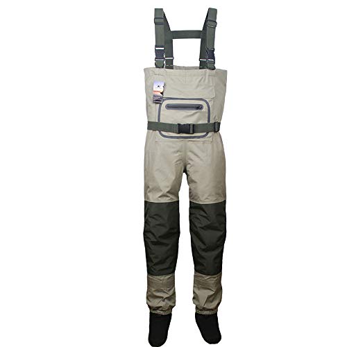 Kylebooker Large Khaki & Olive Green Breathable Stockingfoot Chest Waders for Fishing