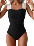 Women's One Piece Swimsuit Tummy Control Full Coverage Bathing Suit Large Black & White