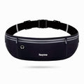 Black Running Belt for Women & Men with Water-Resistant Phone Holder, 3 Pockets, Reflective Safety Design