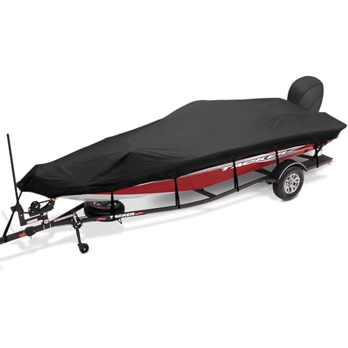 BOATPRO 20-22ft Trailerable Boat Cover with Outboard Motor Protection, Waterproof Marine Canvas, Black