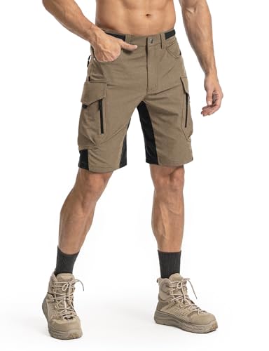 Men's Hiking Cargo Shorts 36 Khaki - Quick Dry, 9 Pockets, Self-Storing