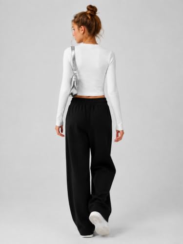 Teen Girls Wide Leg Sweatpants 2 Pack with Pockets High Waist Baggy Pants - Black & Grey 15-16 Years