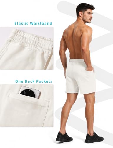 Mens Athletic Workout 5.5-Inch Cotton Sweat Shorts with Pockets - X-Large Ivory White