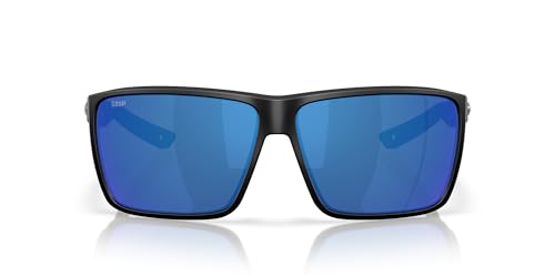 Costa Del Mar Men's Rincon II Rectangular Sunglasses Matte Black/Blue Mirrored 580p 64mm