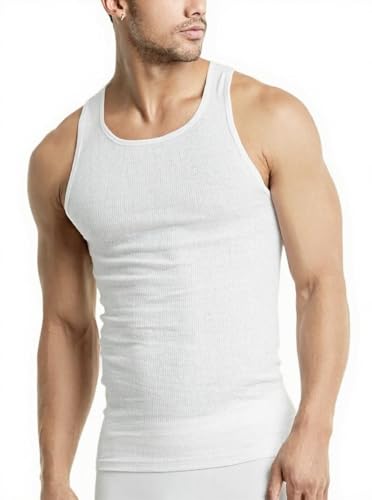 Men's X-Large Cotton Ribbed Tank Top Undershirt 3-Pack - White