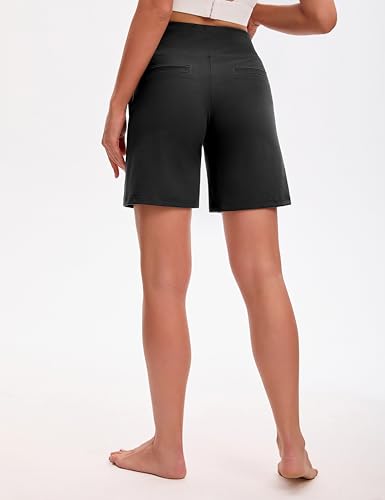 Women's Bermuda Shorts 7 Inch Inseam Athletic Long Shorts with Pockets - Black, Large