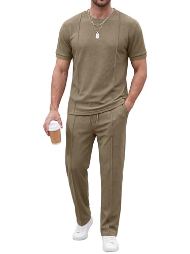 Men's 2 Piece Summer Textured Suit Set - X-Large Khaki