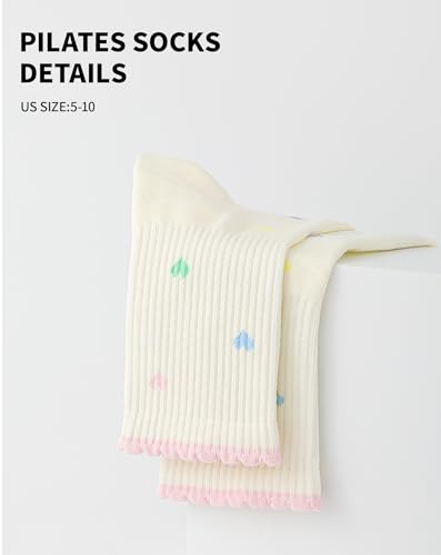 Women’s Pilates Grip Socks Pink Mini Heart One Size - Cute Embroidered Yoga Socks