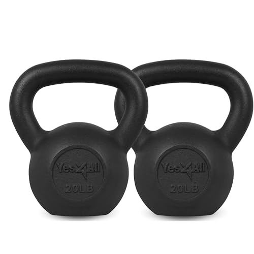 Black 20 lb Cast Iron Kettlebell - Pair, Solid One-Piece Design for Strength Training